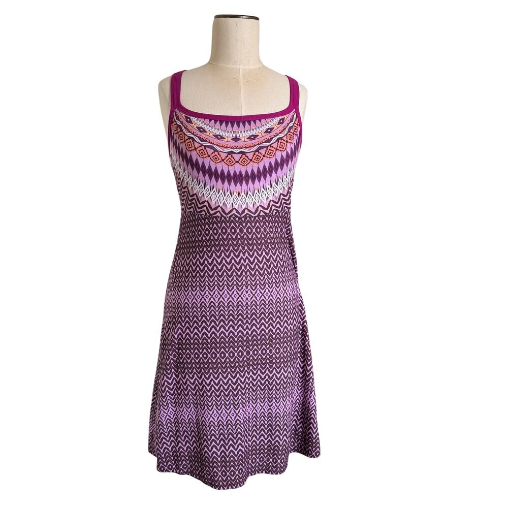 prAna Cora Dress Womens XS Pink Purple Ikat Print Strappy Built In Bra Outdoors